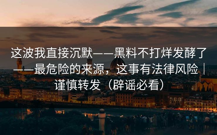 这波我直接沉默——黑料不打烊发酵了——最危险的来源，这事有法律风险｜谨慎转发（辟谣必看）