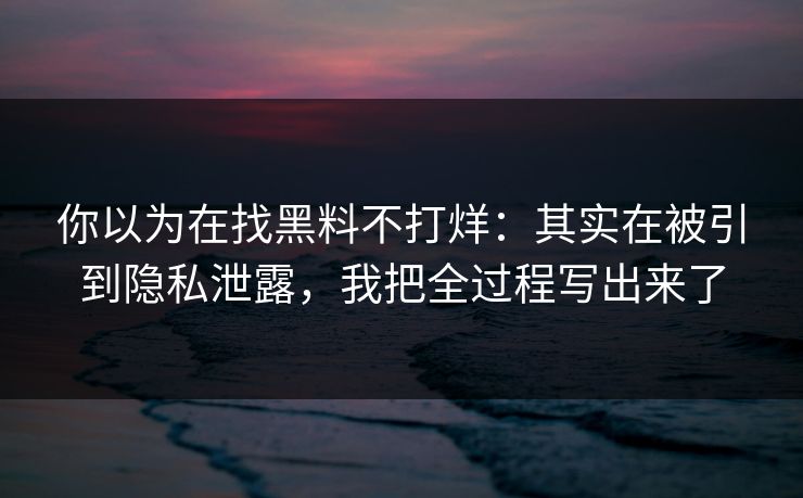 你以为在找黑料不打烊：其实在被引到隐私泄露，我把全过程写出来了